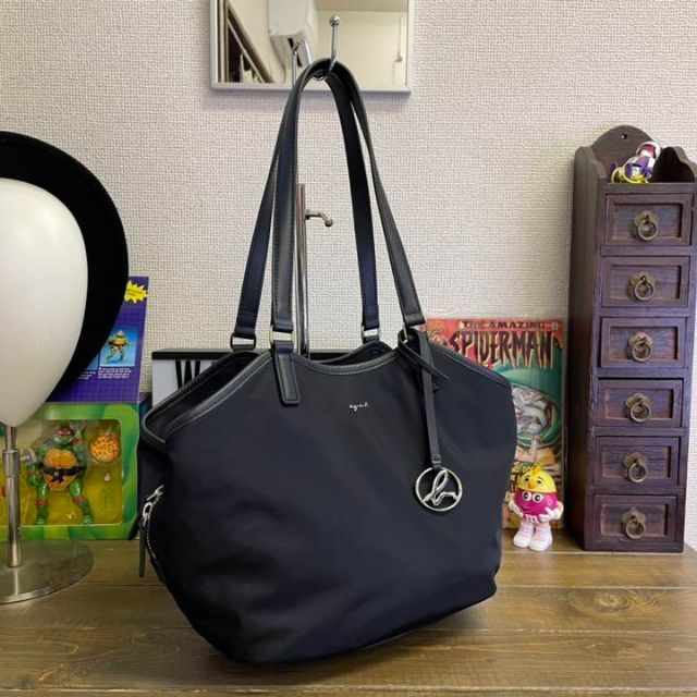極美品 agnes b トートバッグ ナイロン ブラック ビジネス カジュアル