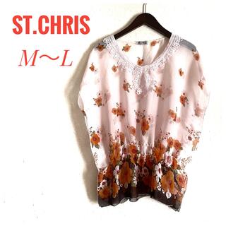 大きいサイズ【ST.CHRIS】胸元レース ノースリーブブラウス 花柄M〜L(シャツ/ブラウス(半袖/袖なし))