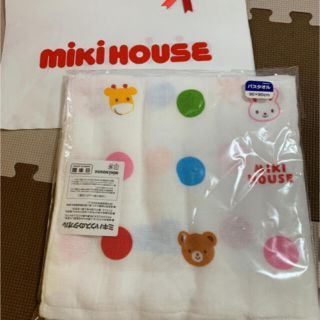 ミキハウス(mikihouse)のSALE**ミキハウス　ガーゼバスタオル　アニマルドット柄　新品(おくるみ/ブランケット)