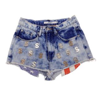 ジョイリッチ(JOYRICH)のJOYRICH $スタッズ USA国旗ポケット ムラ染めデニム ショートパンツ(ショートパンツ)