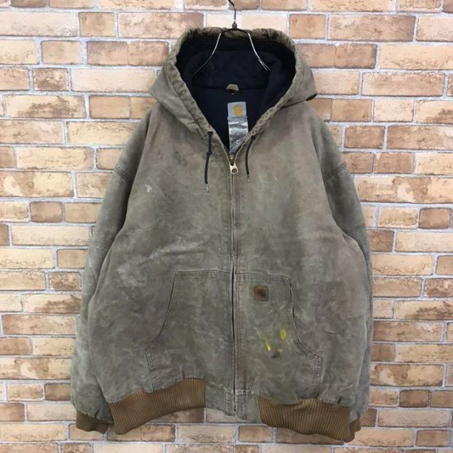 【カーハート】Carhartt アクティブパーカー　ダック地　革ロゴ　メキシコ製 1