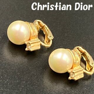 クリスチャンディオール(Christian Dior)のクリスチャンディオール パール イヤリング ゴールド ラインストーン ビンテージ(イヤリング)