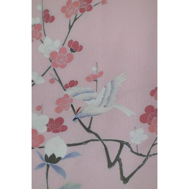 ＳＳお仕立て上がり正絹訪問着　甘いピンク地に花、鳥模様 レディースの水着/浴衣(着物)の商品写真