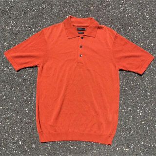 vintage ニットポロシャツ オレンジ 古着 90's 80's(ポロシャツ)