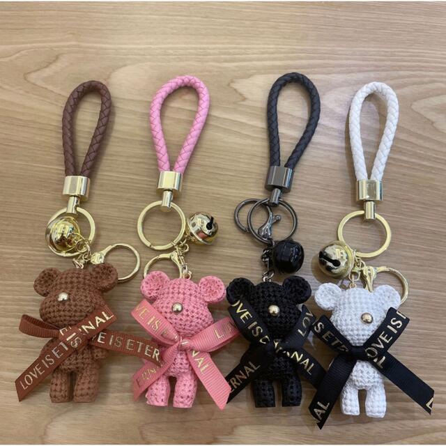 新品♡クマさん リボン キーホルダー 黒 キーリング チャーム キラキラ