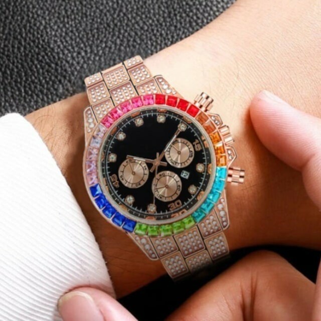 新品 ジュエリーウォッチ ラグジュアリー 腕時計 CZレインボーダイヤ ピンクゴ メンズの時計(腕時計(アナログ))の商品写真