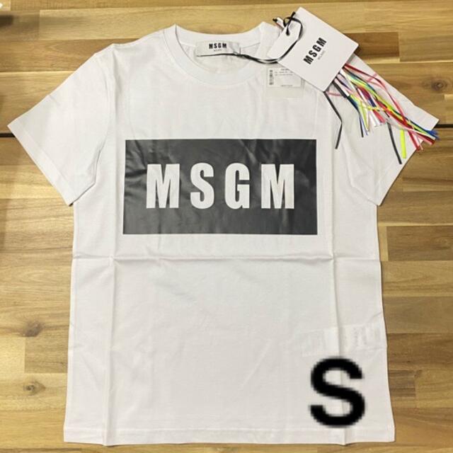 MSGM(エムエスジイエム)の新品　MSGM レディース　S ボックスロゴTシャツ　ホワイト　半袖　プレゼント レディースのトップス(Tシャツ(半袖/袖なし))の商品写真