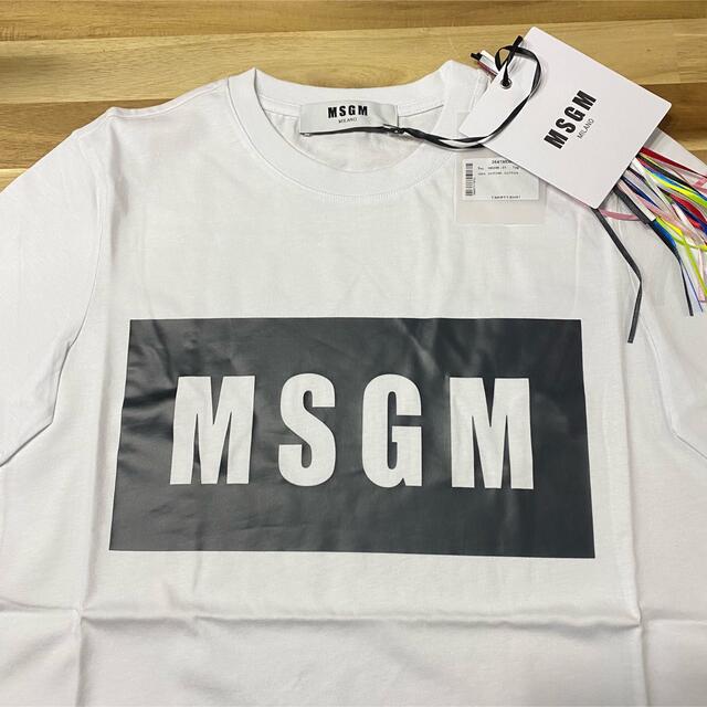 MSGM(エムエスジイエム)の新品　MSGM レディース　S ボックスロゴTシャツ　ホワイト　半袖　プレゼント レディースのトップス(Tシャツ(半袖/袖なし))の商品写真