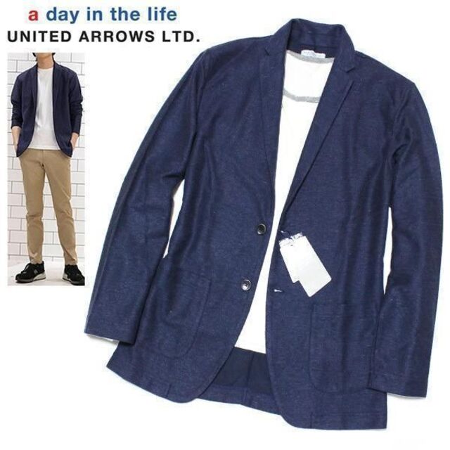UNITED ARROWS(ユナイテッドアローズ)の新品 L 春夏物 アローズ サーフニット風 リネン混 テーラードジャケット 紺 メンズのジャケット/アウター(テーラードジャケット)の商品写真