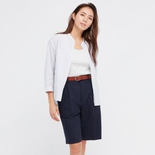 ユニクロ(UNIQLO)のリネンブレンド ストライプバンドカラーシャツ（7分袖）  (シャツ/ブラウス(長袖/七分))