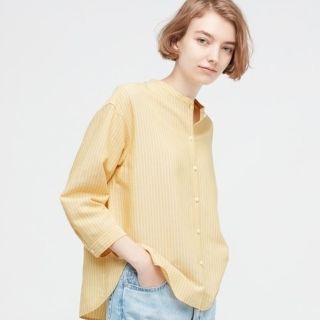 ユニクロ(UNIQLO)のリネンブレンド ストライプバンドカラーシャツ（7分袖）  (シャツ/ブラウス(長袖/七分))