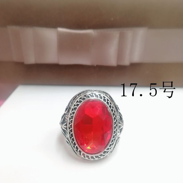 tt17038閉店セールリング17.5号リングczルビー古銀調ファッションリング レディースのアクセサリー(リング(指輪))の商品写真