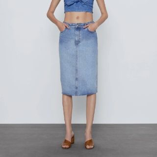 ザラ(ZARA)の膝丈 デニムスカート(ひざ丈スカート)