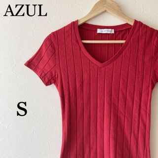AZZURE - アズール　レディース　半袖　Vネック　サマーニット 赤　Sサイズ