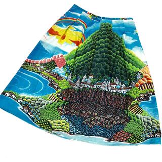 ホコモモラ(Jocomomola)のJocomomola 風景柄 シルク混 フレアスカート 42サイズ(ひざ丈スカート)