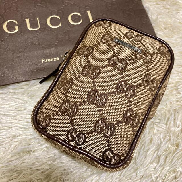 Gucci(グッチ)の美品✨グッチ シガレットケース 化粧ポーチ GGキャンバス レザー ブラウン レディースのファッション小物(ポーチ)の商品写真