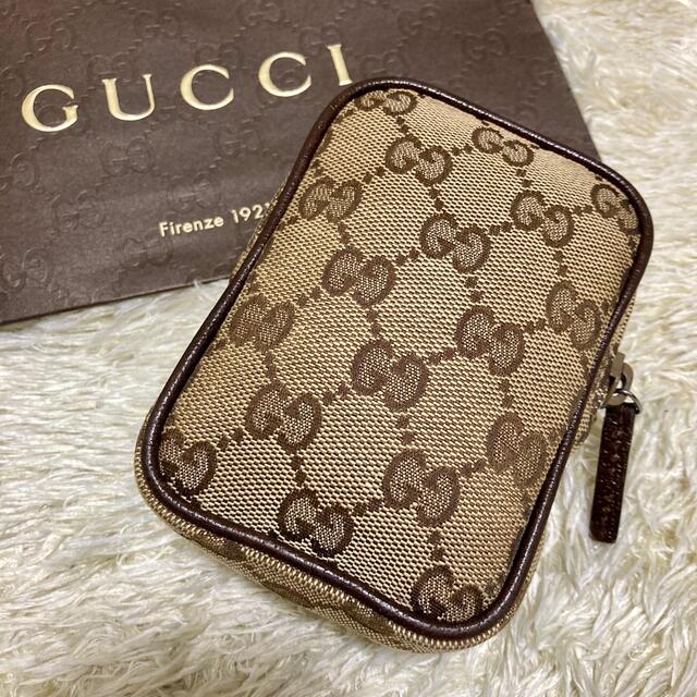 Gucci(グッチ)の美品✨グッチ シガレットケース 化粧ポーチ GGキャンバス レザー ブラウン レディースのファッション小物(ポーチ)の商品写真