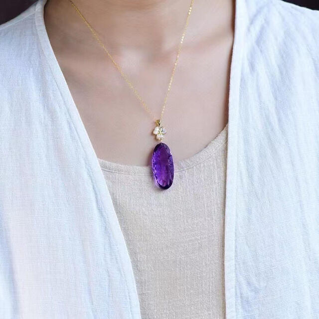 ⭐︎【天然】アメジスト ネックレス s925 37.5x16x9.3mm - ネックレス