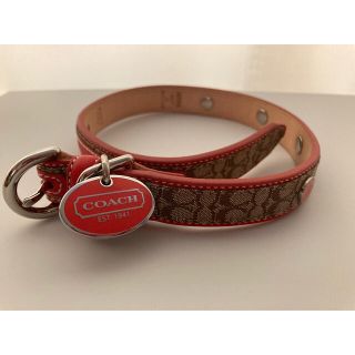 美品】コーチ 首輪 ×リード レザー レッド 赤 中型犬 M/L-