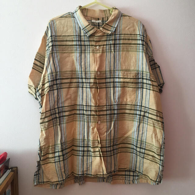 メンズ レディース ワイシャツ  チェック 夏 春 イエロー ゆったり 大きめ レディースのトップス(シャツ/ブラウス(長袖/七分))の商品写真