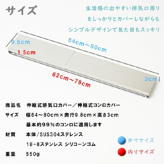 排気口カバー 60cm 75cm ステレンスコンロカバー 傷防止　丸洗い グリル インテリア/住まい/日用品のキッチン/食器(収納/キッチン雑貨)の商品写真