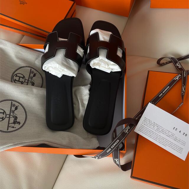 新品未使用 エルメス HERMES オラン サンダル ブラック 38 レディース