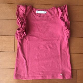 タルティーヌ エ ショコラ(Tartine et Chocolat)のタルティーヌ エ ショコラ　ベア天竺袖フリルTシャツ　130 ピンク(Tシャツ/カットソー)