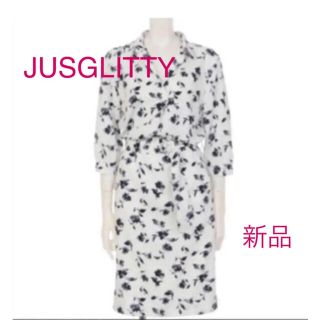 ジャスグリッティー(JUSGLITTY)の新品 JUSGLITTY フラワープリントシャツワンピース(ひざ丈ワンピース)