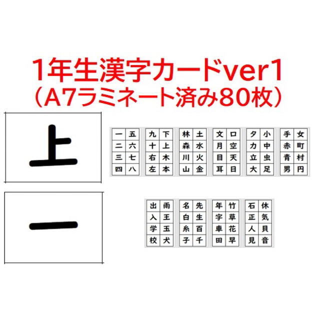 一年生漢字カードver1【A7サイズ80枚】【１枚1イラスト】 キッズ/ベビー/マタニティのおもちゃ(知育玩具)の商品写真