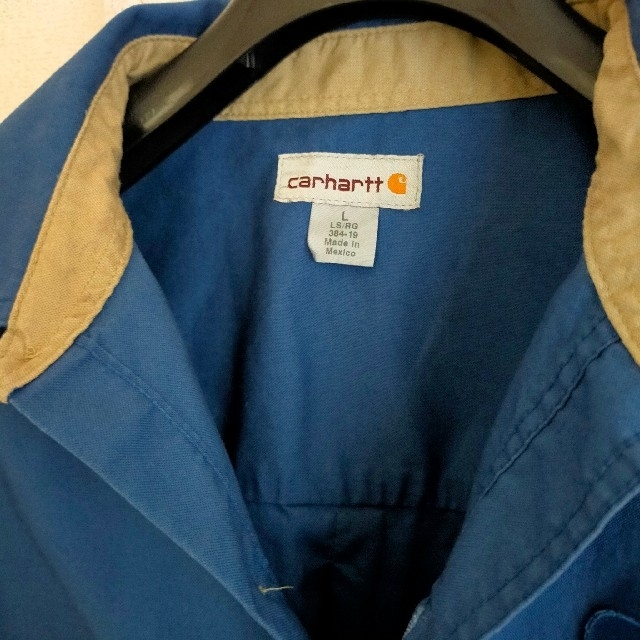 carhartt(カーハート)のカーハート　ワークシャツ　ネイビー　L　ワッペン　企業ロゴ メンズのトップス(シャツ)の商品写真