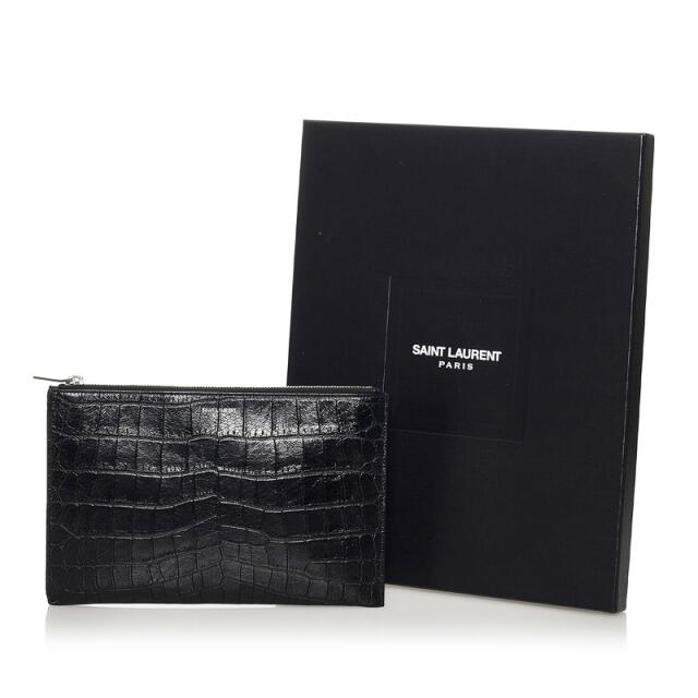 Saint Laurent(サンローラン)の美品 サンローラン クロコ型押し クラッチバッグ レザー メンズ SAINT LAURENT 【1-0056337】 メンズのバッグ(セカンドバッグ/クラッチバッグ)の商品写真