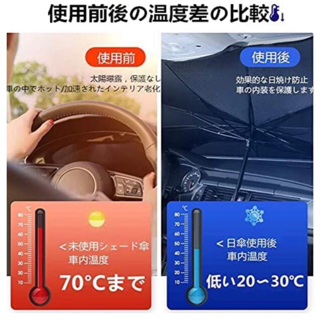 サンシェード 日除け 車用 傘式 折りたたみ セット価格　Lサイズ　収納ケース付 自動車/バイクの自動車(車内アクセサリ)の商品写真