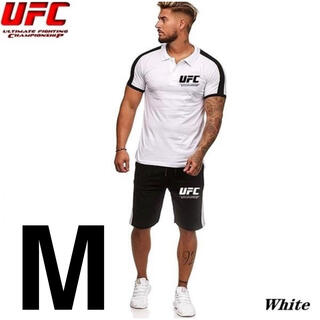 【在庫ラスト】UFC 半袖ポロシャツ　ハーフパンツ  上下セットアップ　白　M(ポロシャツ)