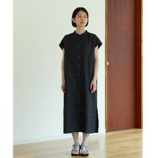 ムジルシリョウヒン(MUJI (無印良品))の◆新品◆ 無印良品 フレンチリネン洗いざらしフレンチスリーブワンピース／黒(ひざ丈ワンピース)