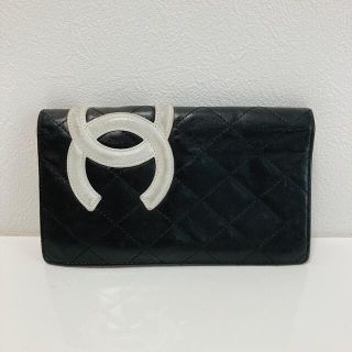 シャネル(CHANEL)のシャネル カンボンライン 長財布 黒×白 カーフレザー(財布)