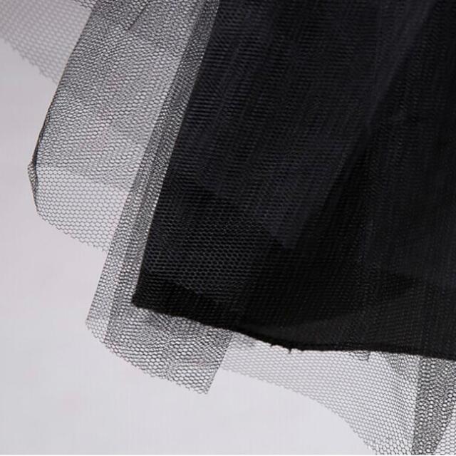 パニエ 3段チュール　ブラック コスプレ ドレス フリル45㎝ スカート 黒 レディースのフォーマル/ドレス(ウェディングドレス)の商品写真
