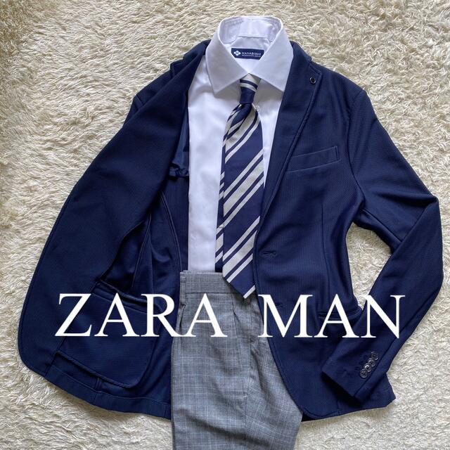 ZARA(ザラ)のZARA  S〜M位　ネイビー　テーラード　ビジネス　ビジカジ　ジャケパン メンズのジャケット/アウター(テーラードジャケット)の商品写真