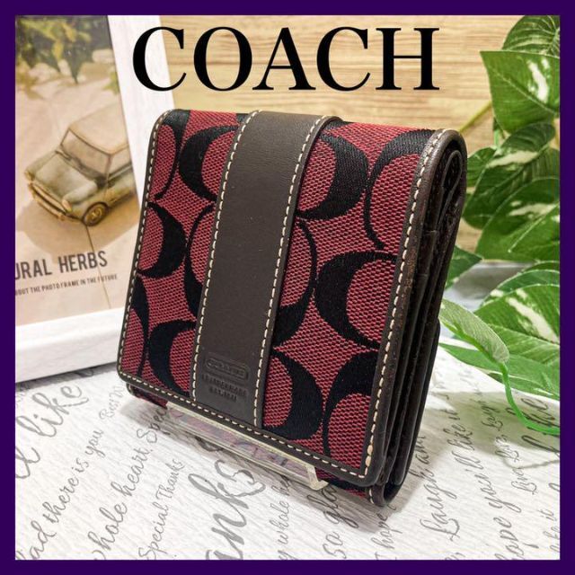 美品】COACH コーチ二つ折り財布 ミニシグネチャーウォレット Wホック