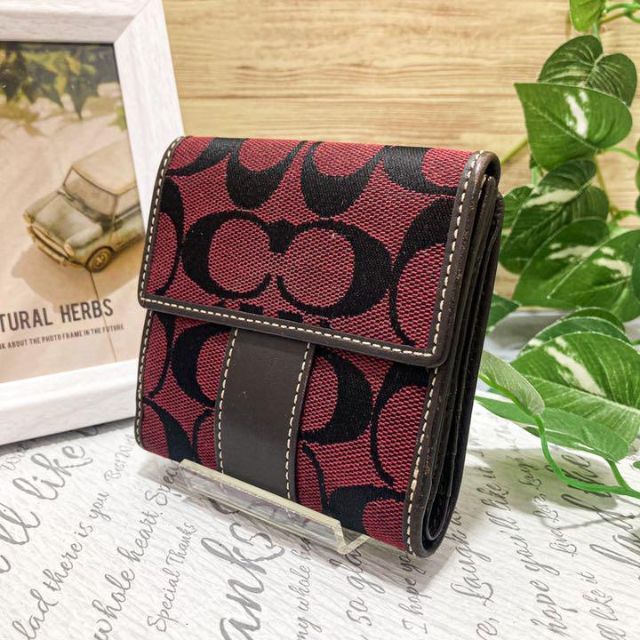 美品】COACH コーチ二つ折り財布 ミニシグネチャーウォレット Wホック