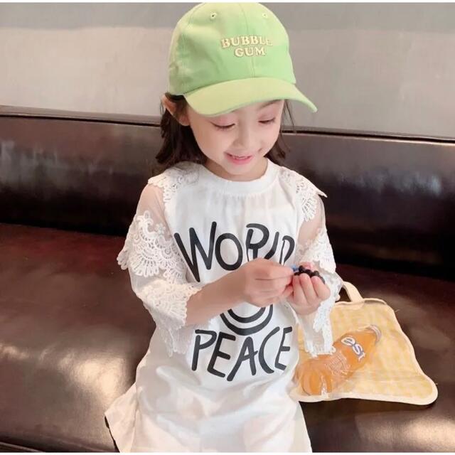 夏服　キッズ ジュニアレースロングTシャツ チュニック ホワイト キッズ/ベビー/マタニティのキッズ服女の子用(90cm~)(ワンピース)の商品写真