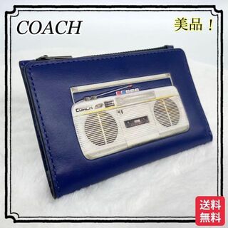 新品】COACH コーチ カード ウォレット 財布 ラジカセ インディゴ-