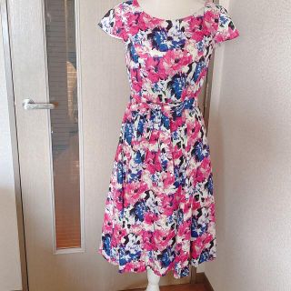 LAURA ASHLEY 花柄　ロングワンピース　リボンベルト　フレア　Aライン