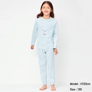 ジーユー(GU)のGUジーユー　ネコちゃん長袖パジャマ　水色　110cm(パジャマ)