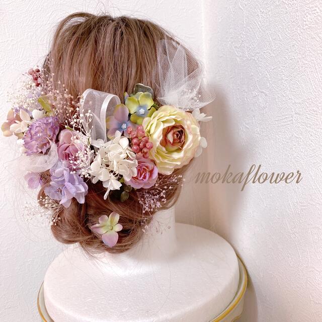 カラフル パープルミックス 髪飾り 結婚式 花飾り  レディースのヘアアクセサリー(ヘアピン)の商品写真