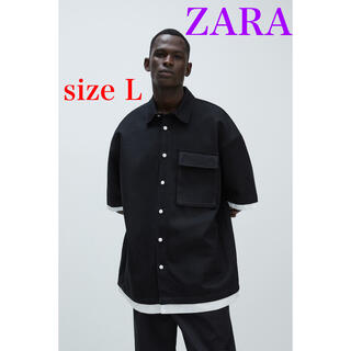 ザラ(ZARA)の【ZARA】ザラ　メンズ　コントラストシャツ　Lサイズ　ブラック　半袖(シャツ)