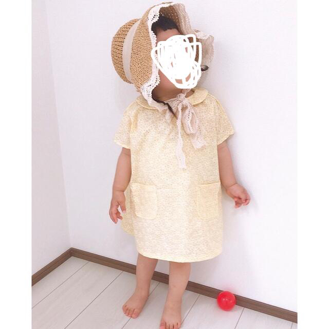 半袖 襟付き ワンピース 花柄 黄色 90 95 100美品 キッズ/ベビー/マタニティのキッズ服女の子用(90cm~)(ワンピース)の商品写真