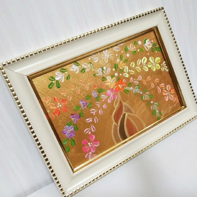 風水開運絵画　金運＊幸せの招財樹　 金のなる木  花　全体　金運　やる気　知性 ハンドメイドのインテリア/家具(アート/写真)の商品写真