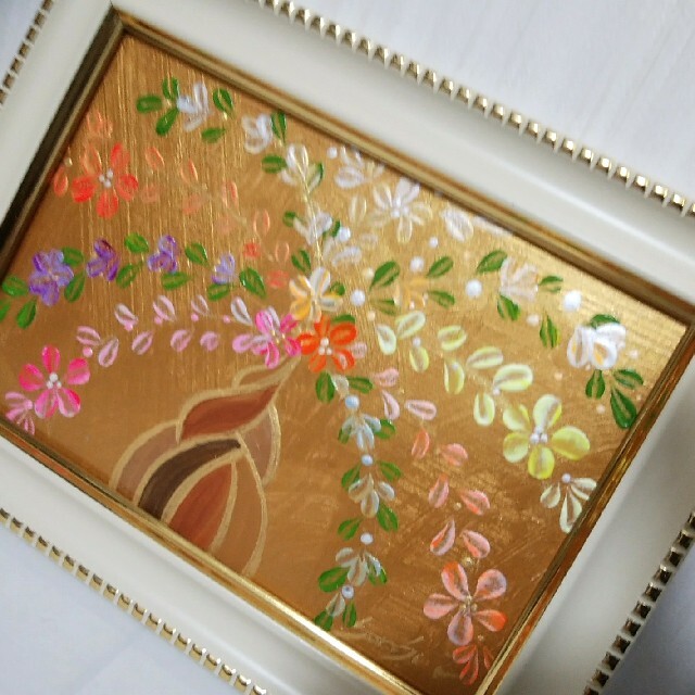 風水開運絵画　金運＊幸せの招財樹　 金のなる木  花　全体　金運　やる気　知性 ハンドメイドのインテリア/家具(アート/写真)の商品写真