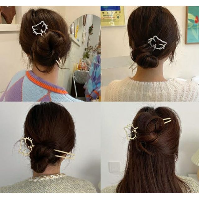 【18cm ゴールド 】猫　かんざし　ヘアアクセサリー レディースのヘアアクセサリー(その他)の商品写真