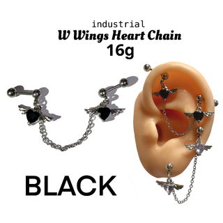 ハート 軟骨ピアス 16G　ボディーピアス チェーン バーベル　片耳　シルバー(ピアス)